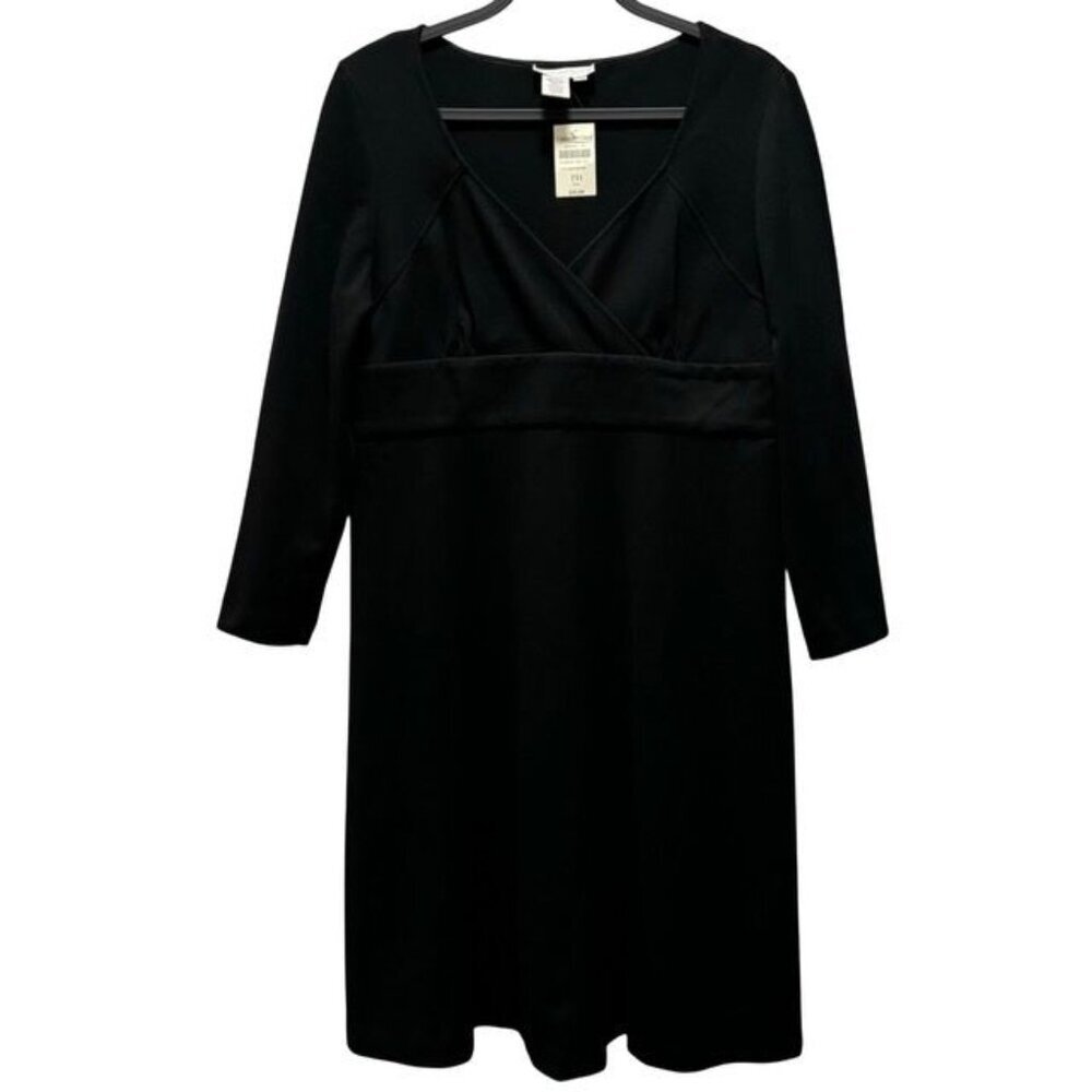 Coldwater Creek Womens Petite Black V-Neck Banded Waist Dress Size 14